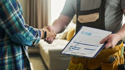 contrat maintenance portail particulier aav Deux personnes se serrant la main, contrat à la main.