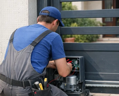 les objectifs d’un dépannage portail efficace à marseille Technicien répare moteur de portail.